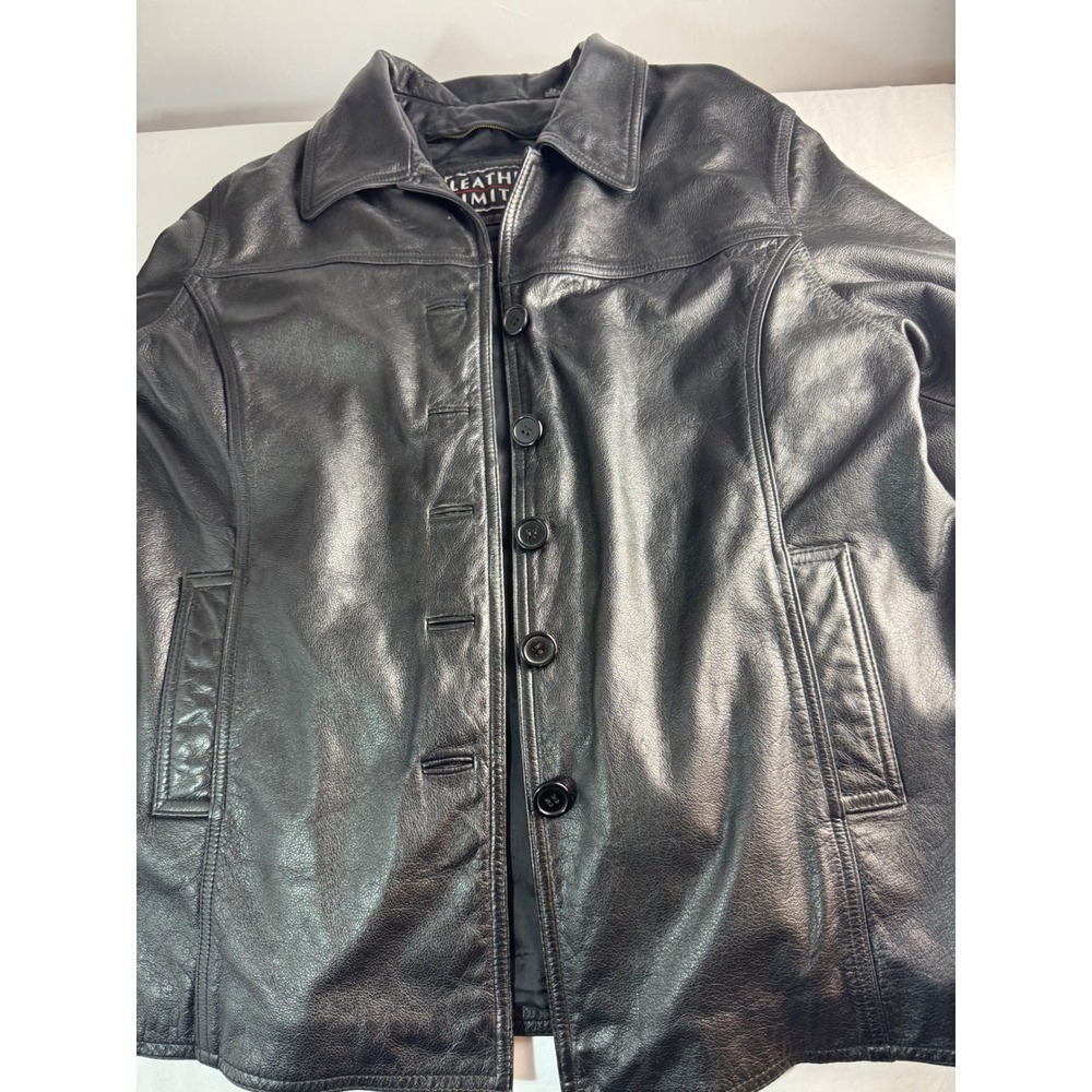 Leather Limited Black Button Up Collared Jacket Men's Size 2Xl